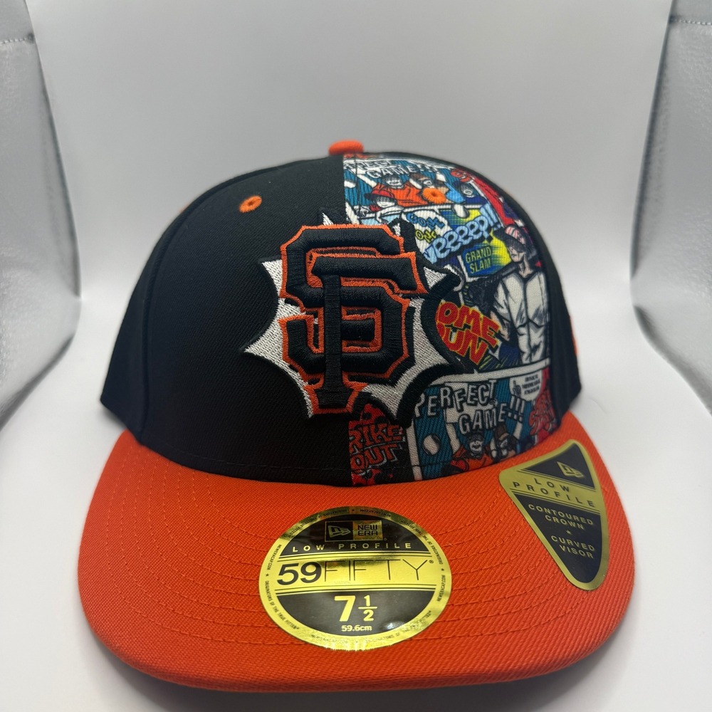 New Era 59FIFTY Low Profile SF Giants Comic Graphic Hat 7 1/2 Black Orange MLB